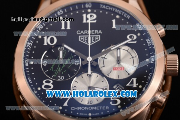 Tag Heuer Carrera Specail Edition Chrono Miyota Quartz Rose Gold Case with Black Dial Brown Leather Strap and Arabic Numeral Markers - Click Image to Close